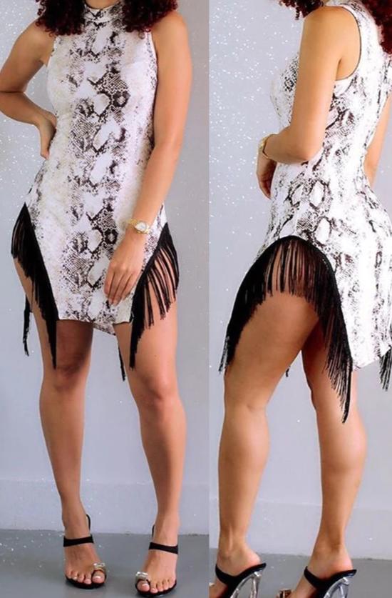 Touch of Tassels Slim White Dress